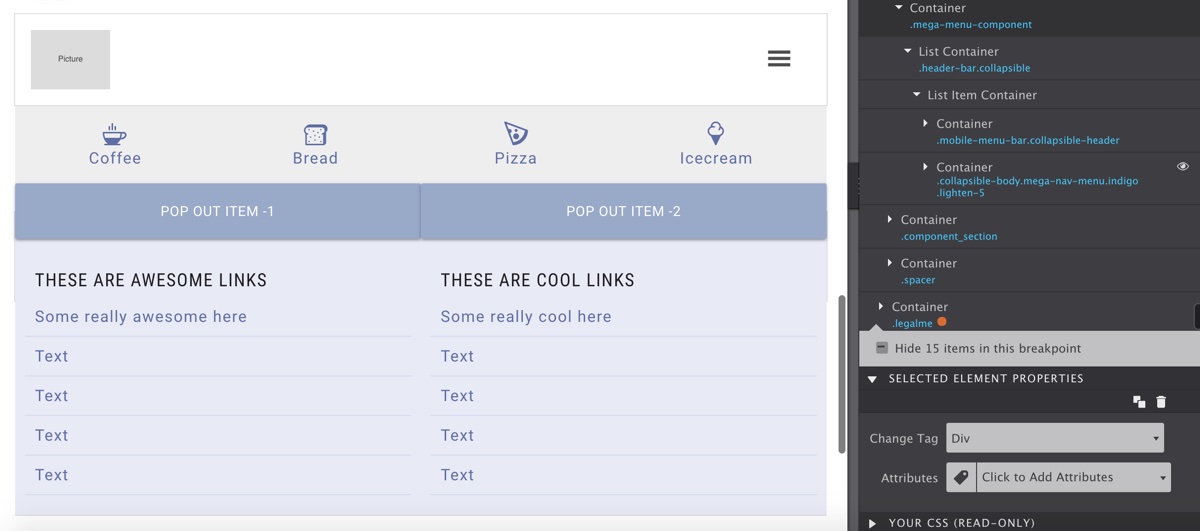 Site Designer Components Selection